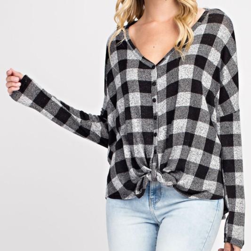 Super Soft Plaid Button Down Tie Top